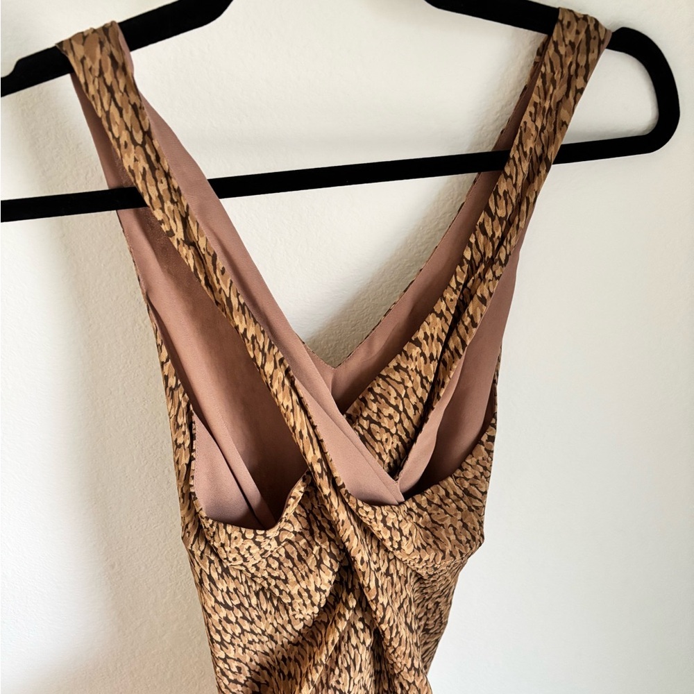 100% Silk Ann Taylor Brown Cheetah Patterned Dress size 14 with Crisscross back - Picture 8 of 13
